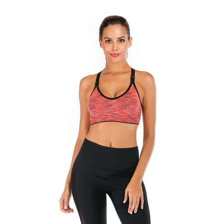 Medium Impact Sports Bra for Women Front Adjustable Straps Full Coverage Compression Yoga Bra Wireless Tank Top  Light Red  XL