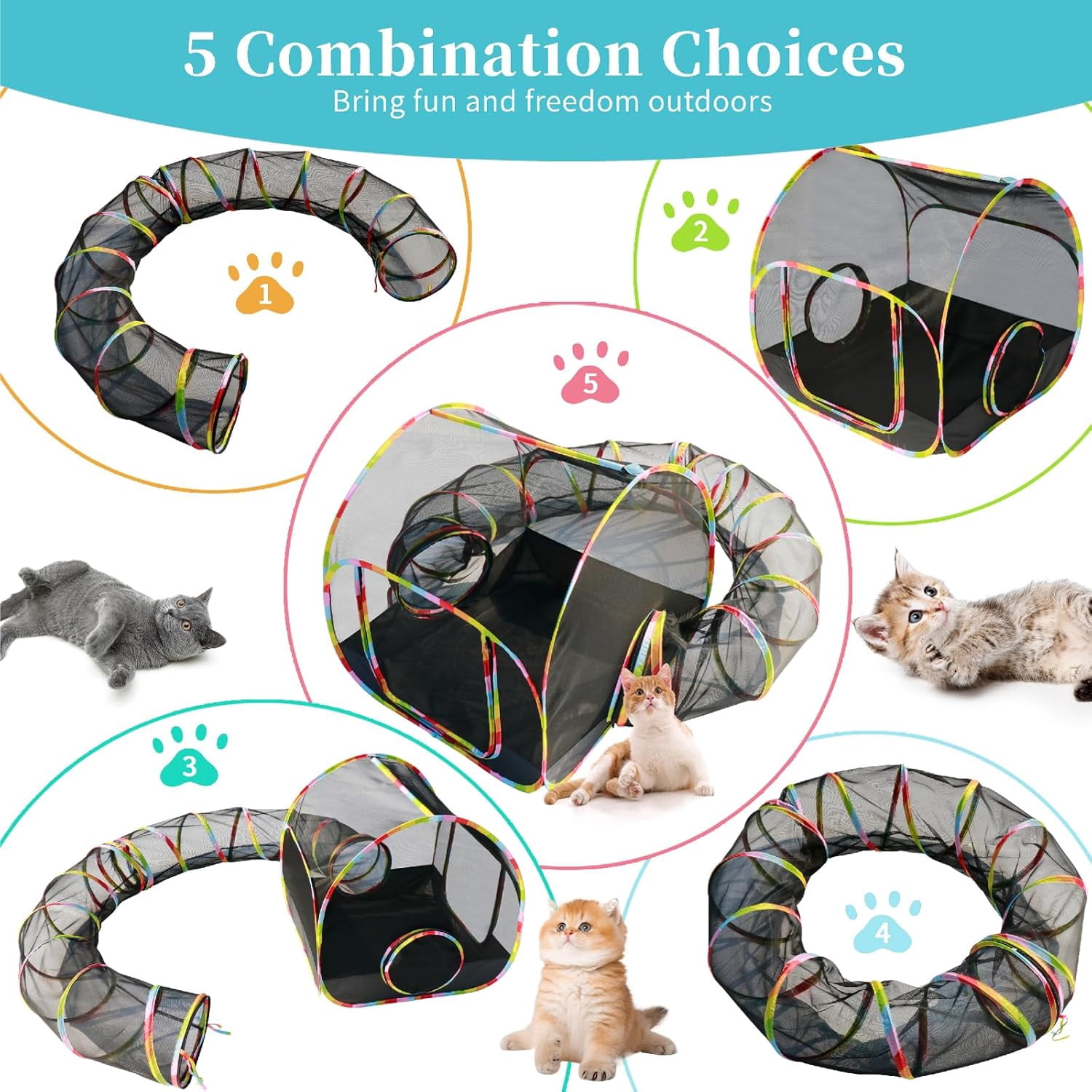Portable 2-in-1 Outdoor Cat Enclosure with Tunnel & Carry Bag – Breathable Mesh Playpen for Cats, Small Dogs, Rabbits, Indoor & Outdoor Use