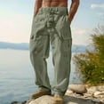thumbnail image 2 of Men's Cargo Pants Linen Workwear Trousers Casual Comfortable Breathable Summer Spring Daily Wear Loose Fit Utility Pants For Outdoor Activities, 2 of 8