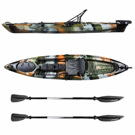 Elkton Outdoors Rudder Operated Fishing Kayak: 12 Foot Sit On Top Fishing Kayak With Included Paddles, Rod Holders and Dry Storage