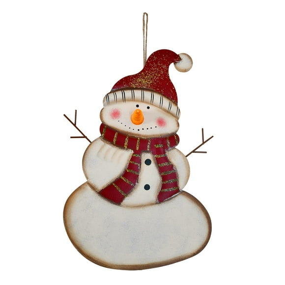 Veclotch Snowman Sign Hanging Christmas Wall Decoration, LED Battery Operated Blinking Nose Figurine Decor Rustic Plaque Tree Decoration (Batteries Not Included) (15.7X11.8'')