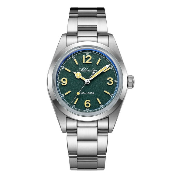 ADDIESDIVE Men's Dive Watch 100m, Japanese Quartz Movement Watch, 316L Stainless Steel Analog Watch with Luminous Green Dial