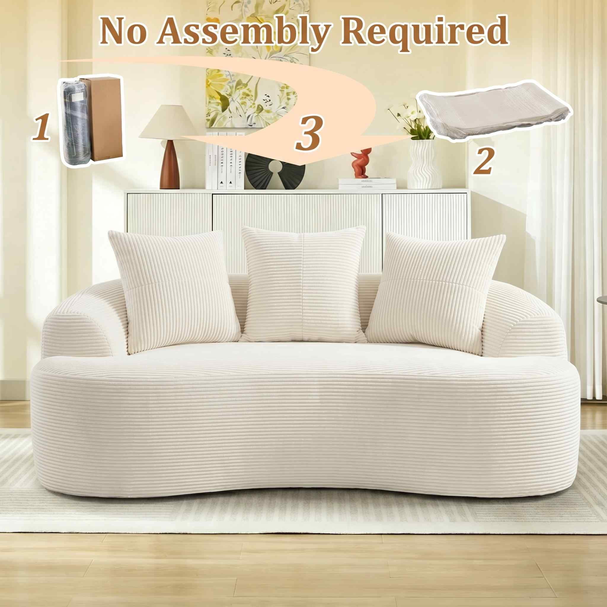 Timbernest 65" Curved Loveseat, Corduroy Boneless Cloud Couch, Small Space Sofa for Living Room, Apartment, Beige