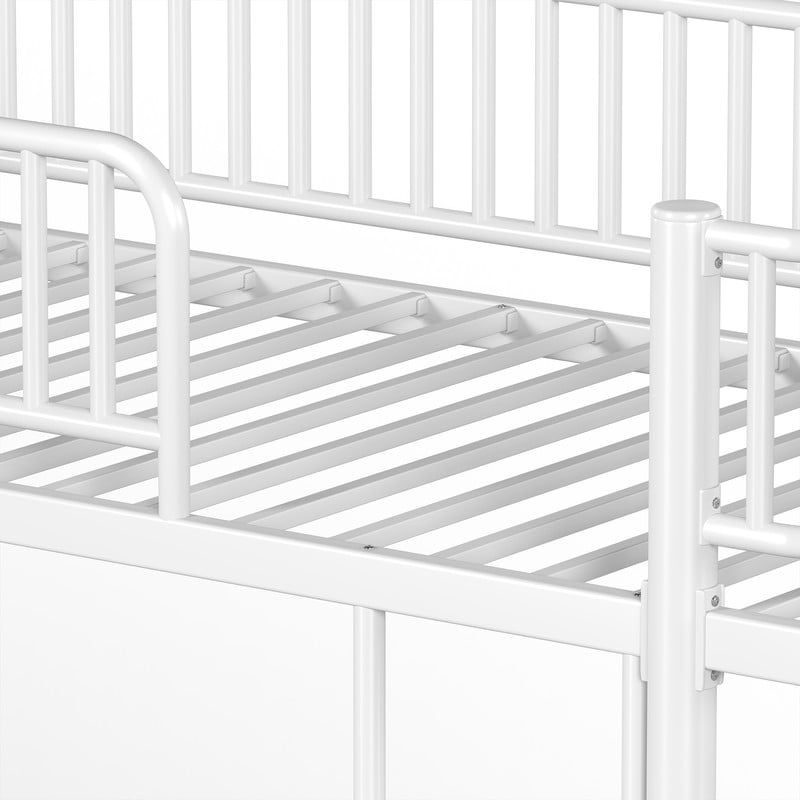 Twin XL-over-Twin XL Teens Bunk Bed Can Transformed into 2 Platform Beds, Metal Kids Bed Frame with Round-Pipe, Ladder & Guardrails