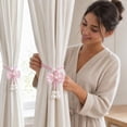 thumbnail image 6 of Voglyf Adjustable Curtain Tiebacks 2 Pack, No Drill Cute Bow Rope Holdbacks, Satin Bow Pearl Decorative Curtain Cords, Hand‑Woven Rope Curtain Tie Backs for Window Curtain Decoration,Pink, 6 of 8