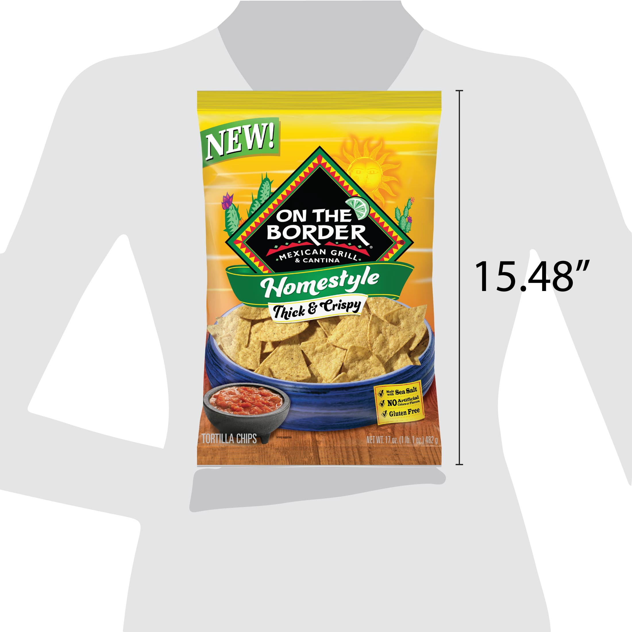 On The Border Homestyle Thick & Crispy Tortilla Chips, Gluten-Free, 17 oz Bag