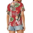 thumbnail image 4 of INSPIRE CHIC Valentine's Day Women's Shirts Hawaiian Short Sleeve Tropical Floral Button Down Tops L Red, 4 of 9