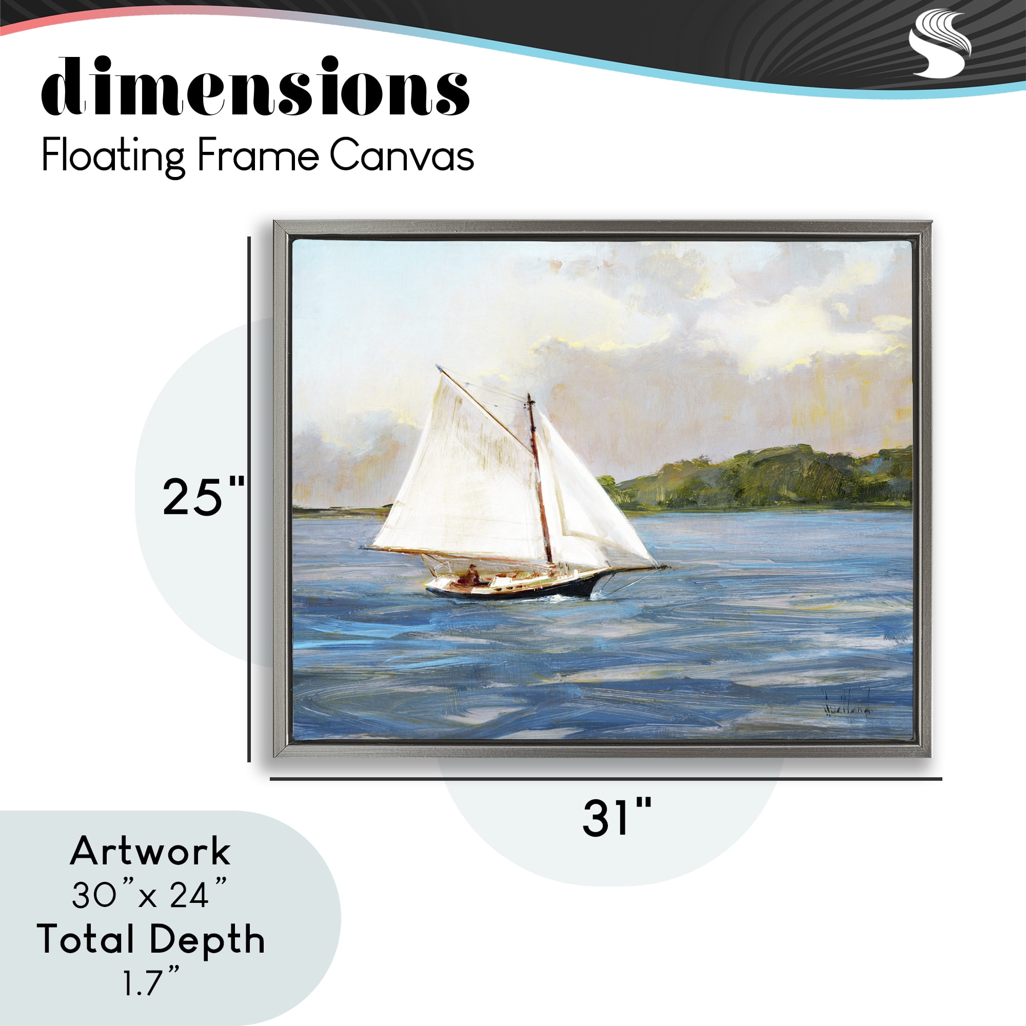 Stupell Industries White Sailboat on Calm Blue Sea Gray Framed Floater Canvas Wall Art, design by Katie Swatland
