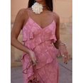 thumbnail image 3 of Women Summer Ruffled Dress Floral Jacquard V Neck Sleeveless Split Party Dress for Cocktail Beach Streetwear, 3 of 6