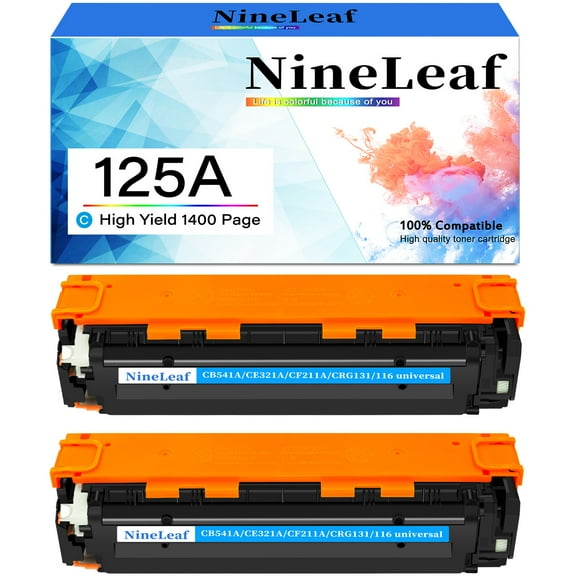 NineLeaf High Capacity Compatible Toner Cartridge Replacement for HP 125A CB541A work for LaserJet CM1312 CM1312nfi MFP CP1215 CP1515n CP1518ni Series Printers (Cyan,2 Pack)