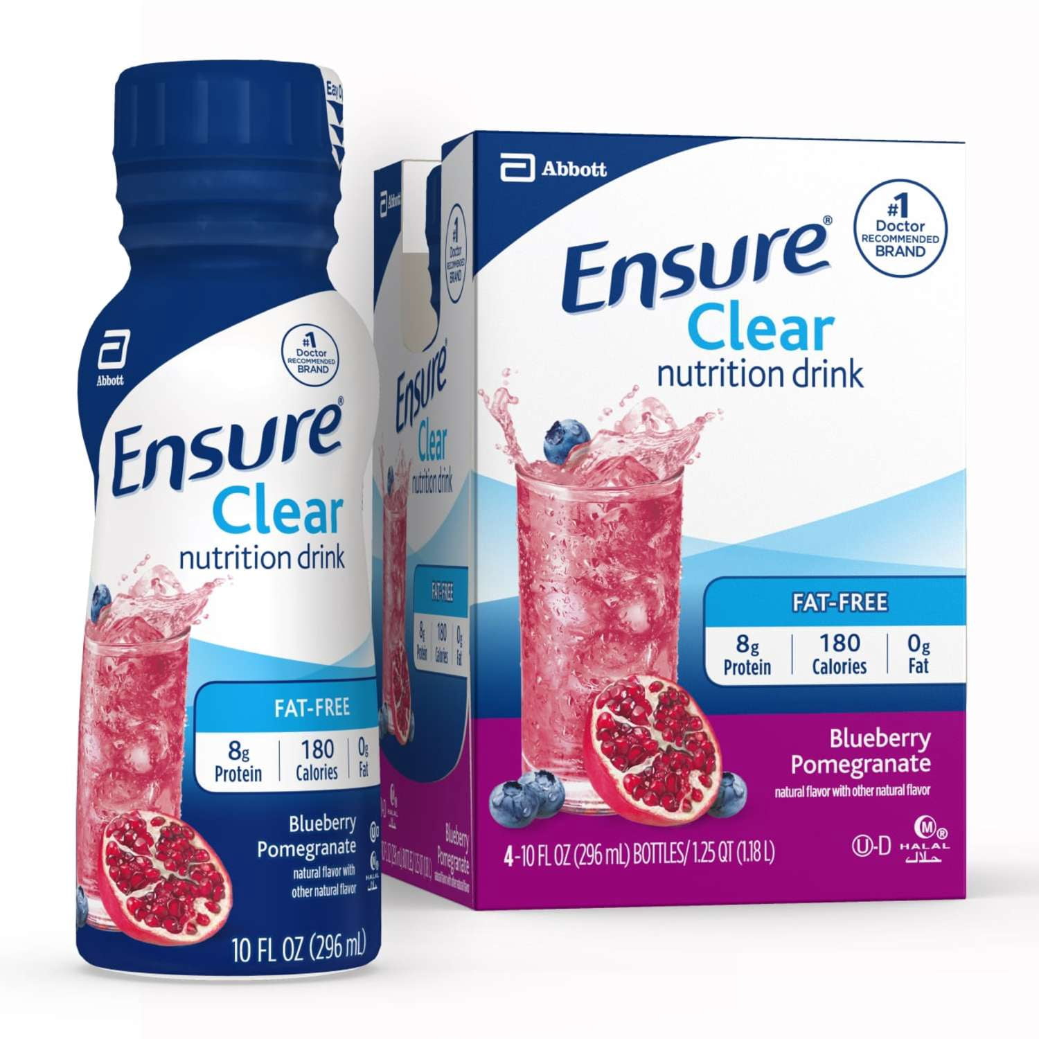 (3 pack) Ensure Clear Nutrition Drink, Fat-Free, Blueberry Pomegranate, 10 fl oz, 4 Pack