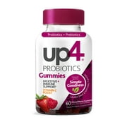 up4 Probiotic Gummies, Digestive and Immune Support with Prebiotics and Vitamin C, Gluten Free, Vegan, Non-GMO, 60 Count