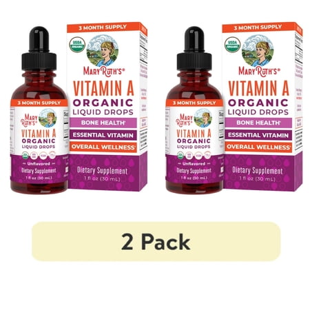(2 pack) MaryRuth's Organic Vitamin A Liquid Drops Vegan Gluten-Free for Bone and Skin Health 1-Count 1 fl oz 90 Servings