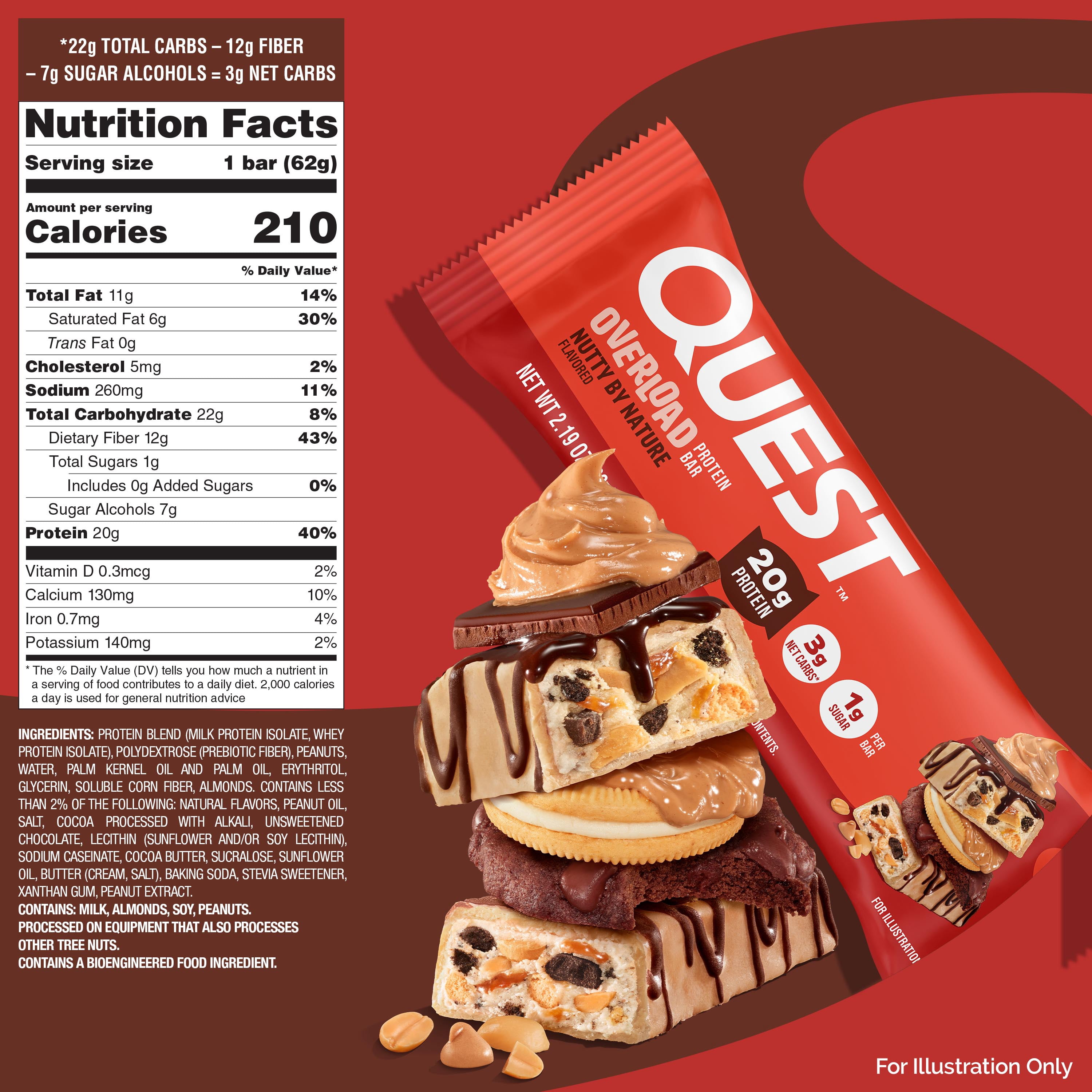 Quest Overload Protein Bars, Nutty by Nature Flavor, 20g of Protein, 12 Count