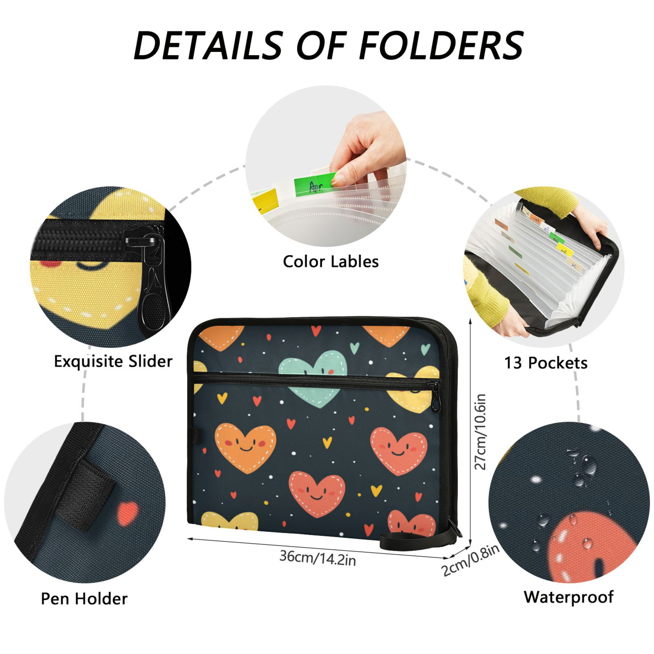 Organ Folder 14.2 x 0.8 x 10.6 Inches 13 Separate Pockets A4 Size Documents Folder A Sort Storage File Manager For The Home Office Color Closed Eyes Love Seamless