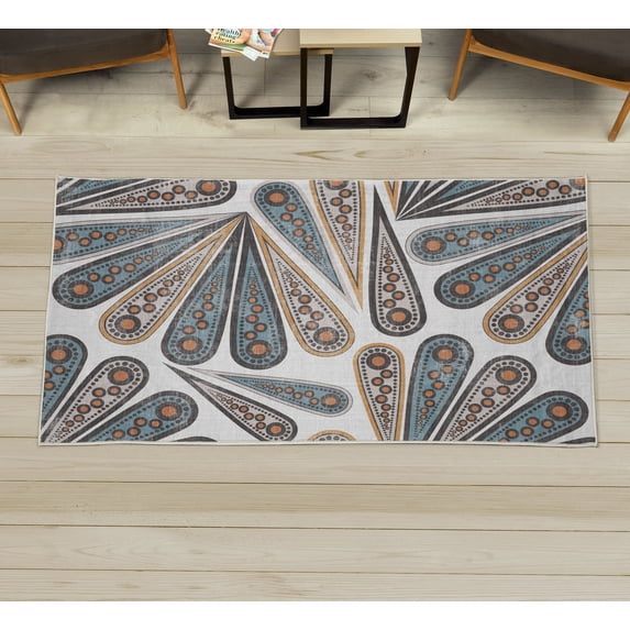 Abstract Decorative Rug, Contemporary Shapes Polka Dots Geometric Curvy Edges Dot Circles Illustration, Quality Carpet for Bedroom Dorm and Living Room, 6 Sizes, Cadet Blue, by Ambesonne