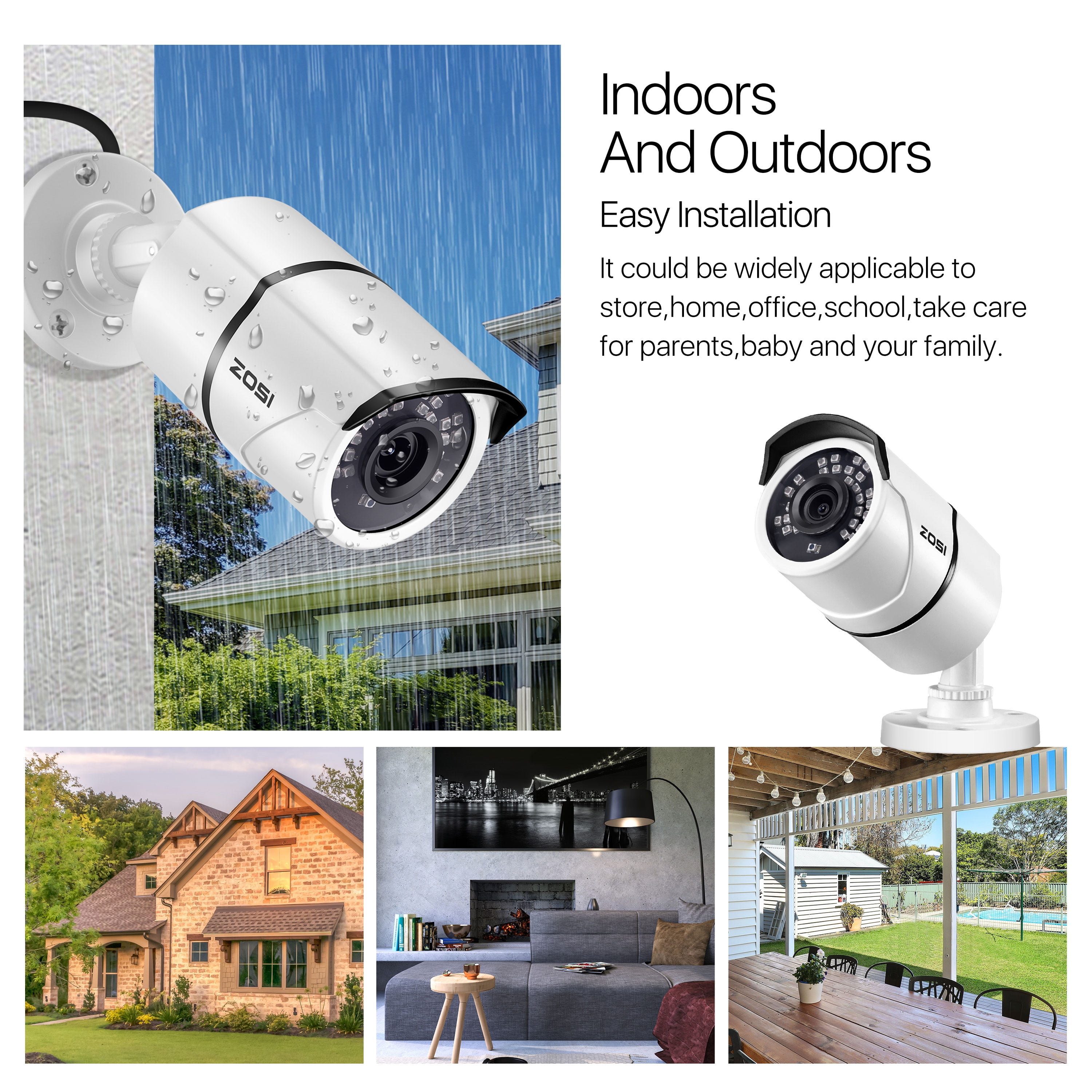 ZOSI 4 Pack 2MP 1080p HD-TVI Home Security Camera Outdoor Indoor  1920TVL,36PCS LEDs,120ft Night Vision, 105°View Angle, Weatherproof  Surveillance CCTV