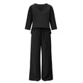 thumbnail image 5 of Cagogo Women Plus Size V Neck 3/4 Sleeve T Shirt Wide Leg Pants Two Piece Set Solid Boho Lounge Wear Casual Loose Outfits Spring Summer Travel Clothes, Black 2XL, 5 of 5