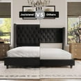 thumbnail image 6 of Merluxy Queen Bed Frame Upholstered Bed Wingback Headboard Velvet Tufted Deep Button/No Box Spring Needed/Easy Assembly/Black, 6 of 8
