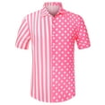 thumbnail image 5 of MODA NOVA Big & Tall Men's Summer Stripe Polka Dots Patchwork Hawaiian Shirt Pink White 2XLT, 5 of 6