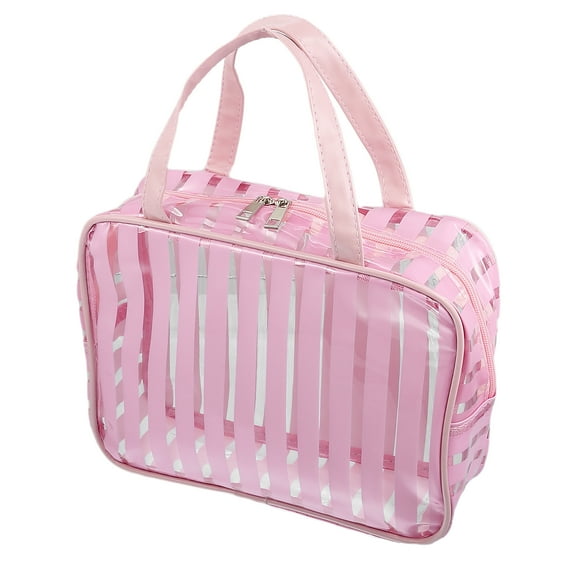 Unique Bargains Clear Toiletry Bag Transparent Makeup Bag Travel Zipper Cosmetic Organizer for Women 10.43"x3.15" Pink