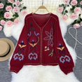 thumbnail image 5 of Blusas con bordados florales vintage de TEELYNN para mujer, blusa holgada de manga larga con cuello en V estilo bohemio de verano 2022, blusa informal para playa, 5 of 5