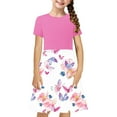 thumbnail image 2 of SGFCWSX Girls Short Sleeve Midi Dress Teens Crewneck Print Summer A-Line Dress for Casual Wear Pink Size 13-14 Years, 2 of 7