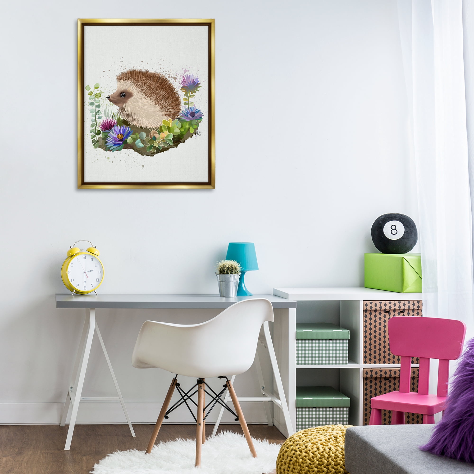 Stupell Industries Hedgehog in Garden Animals & Insects Painting Gold Floater Framed Canvas Art Print Wall Art, 25 x 31
