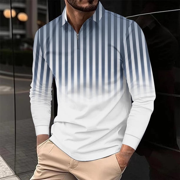 Blusa y camisa de manga larga con cuello vuelto para hombre, informal, con cuello vuelto, estampado, para fitness, deportiva, de manga larga, de poliéster