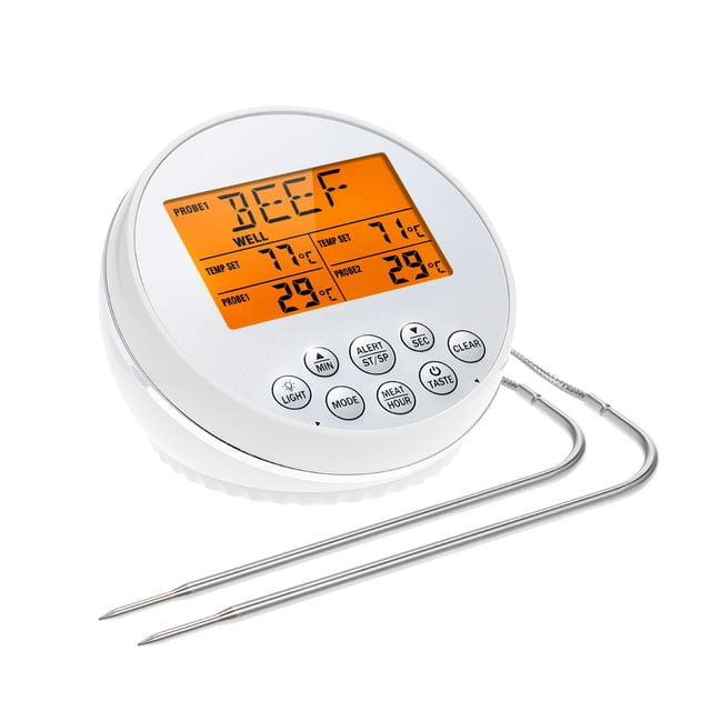 Digital Meat Thermometer with 2 Probes LCD Backlight Display Auto Shutdown Countdown Timer Alarm Smart