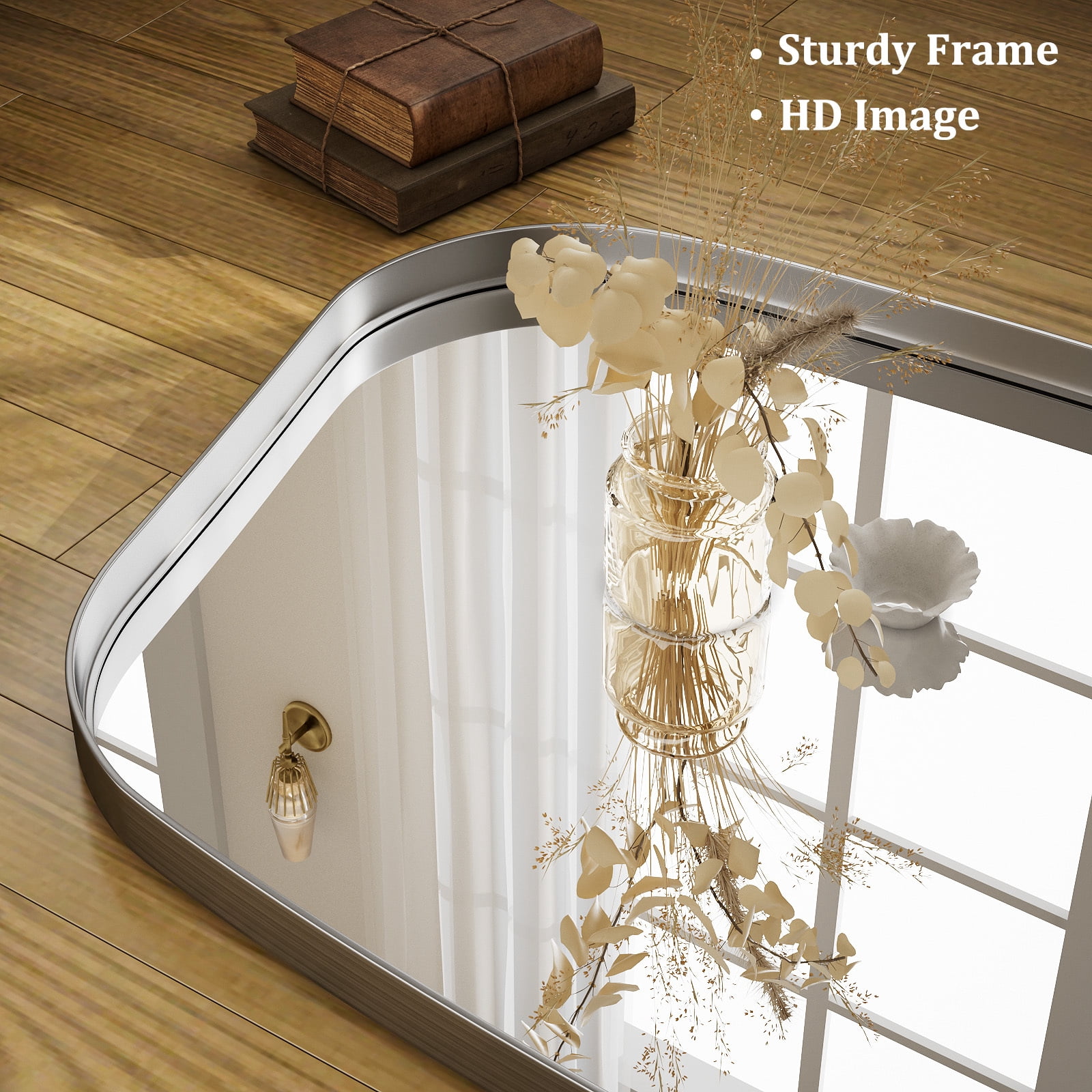 Gleamira 40"x26" Irregular Wall Mirror Bathroom Mirror with Metal Frame Wall Decor Mirror, Silver