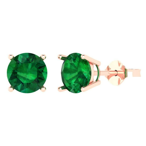 4 ct Push-Back Stud Earrings for Women | 8.0mm Round Cut Simulated Emerald | 18K Rose Gold