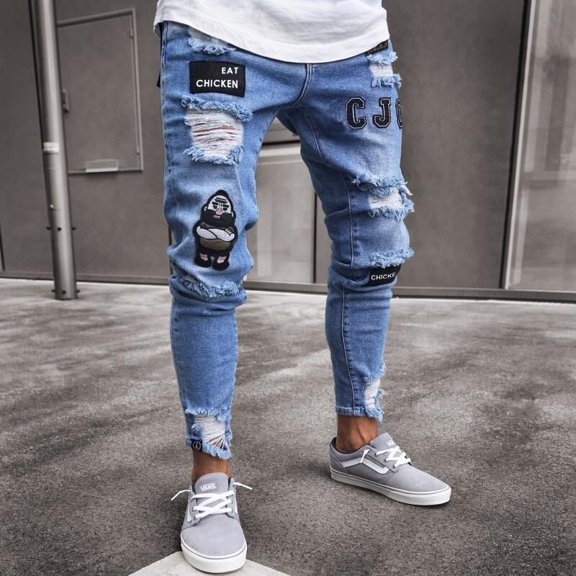 SAYOO Mens Skinny Ripped Slim fit Stretch Denim Distress Frayed Biker Jeans