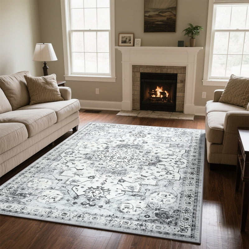 TWINNIS 6'x9'Area Rugs for Living Room Washable Rugs Boho Area Rug Non-Slip Carpet,Gray