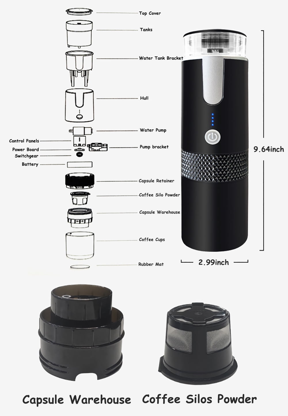 Salange Fully Automatic Portable Wireless Mini Espresso Coffee Machine Rechargeable for Outdoor Adventures, Travel & Camping
