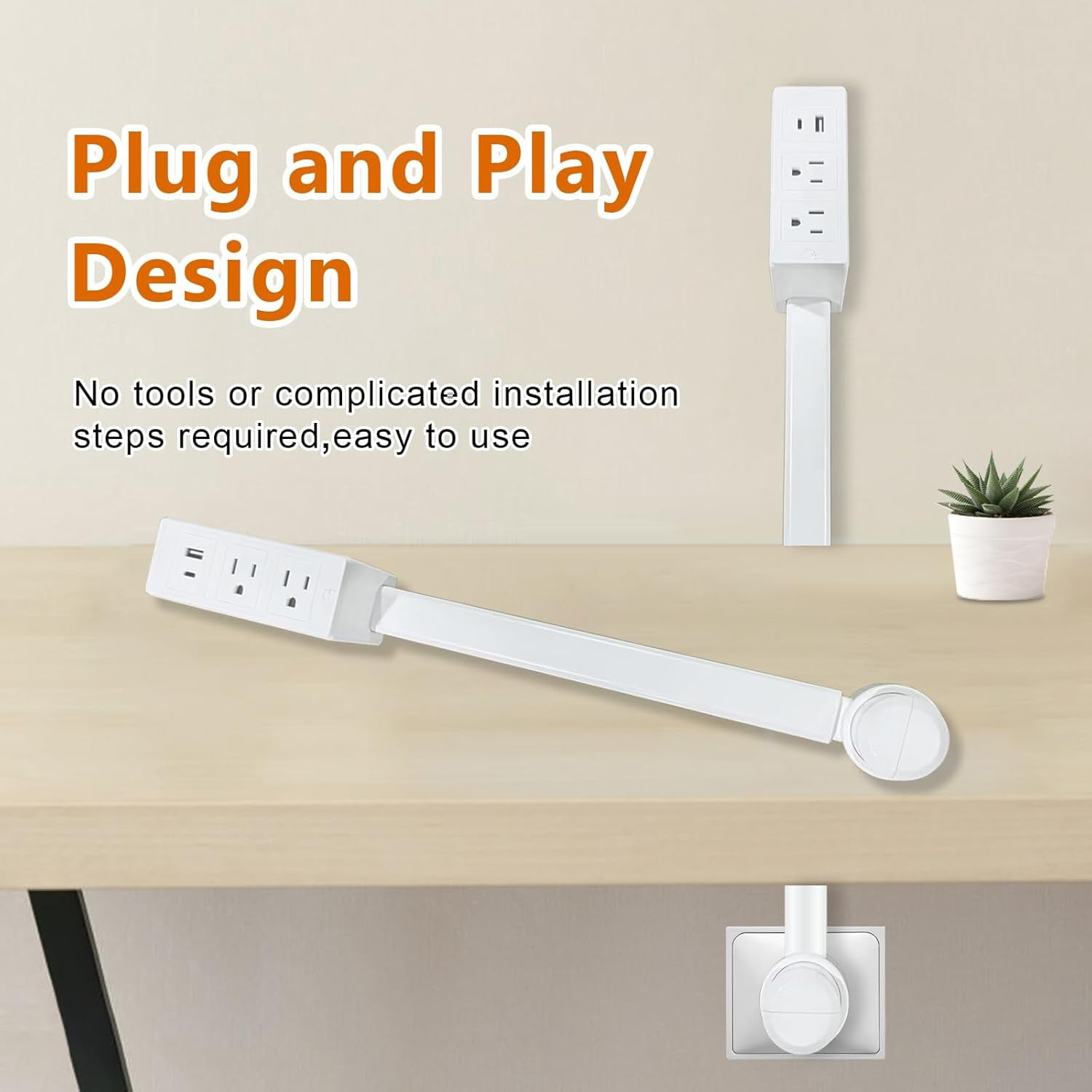 2 Pack Power Socket Expander, Rotatable 180° Electrical Outlet Extender, Access Hard-to-Reach Outlets, Features USB-A, USB-C and 2 AC outlets, Extends 22" - 34". Suitable for Sofa, Nightstand, Desk