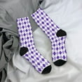 thumbnail image 5 of Xecao Purple argyle Pattern Sport Socks for Women and Men Crew Socks Sporty Calf Socks Casual Socks, 5 of 6