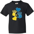 thumbnail image 3 of Inktastic Down Syndrome Awareness with Handprints and Hearts Blue and Yellow Youth T-Shirt, 3 of 5