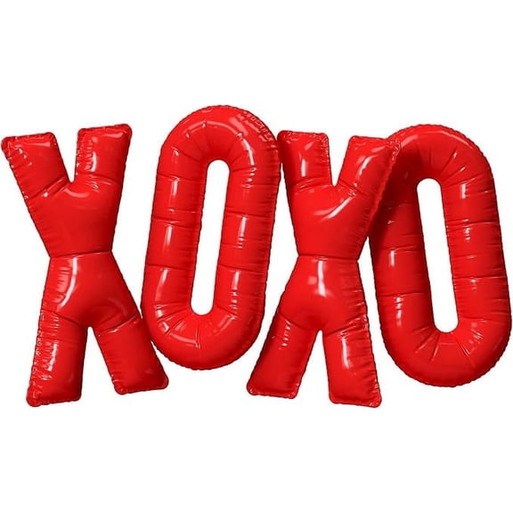4E's Novelty XOXO Valentine's Red Foil Balloons, Party Supplies with Ribbon, 16 Inches