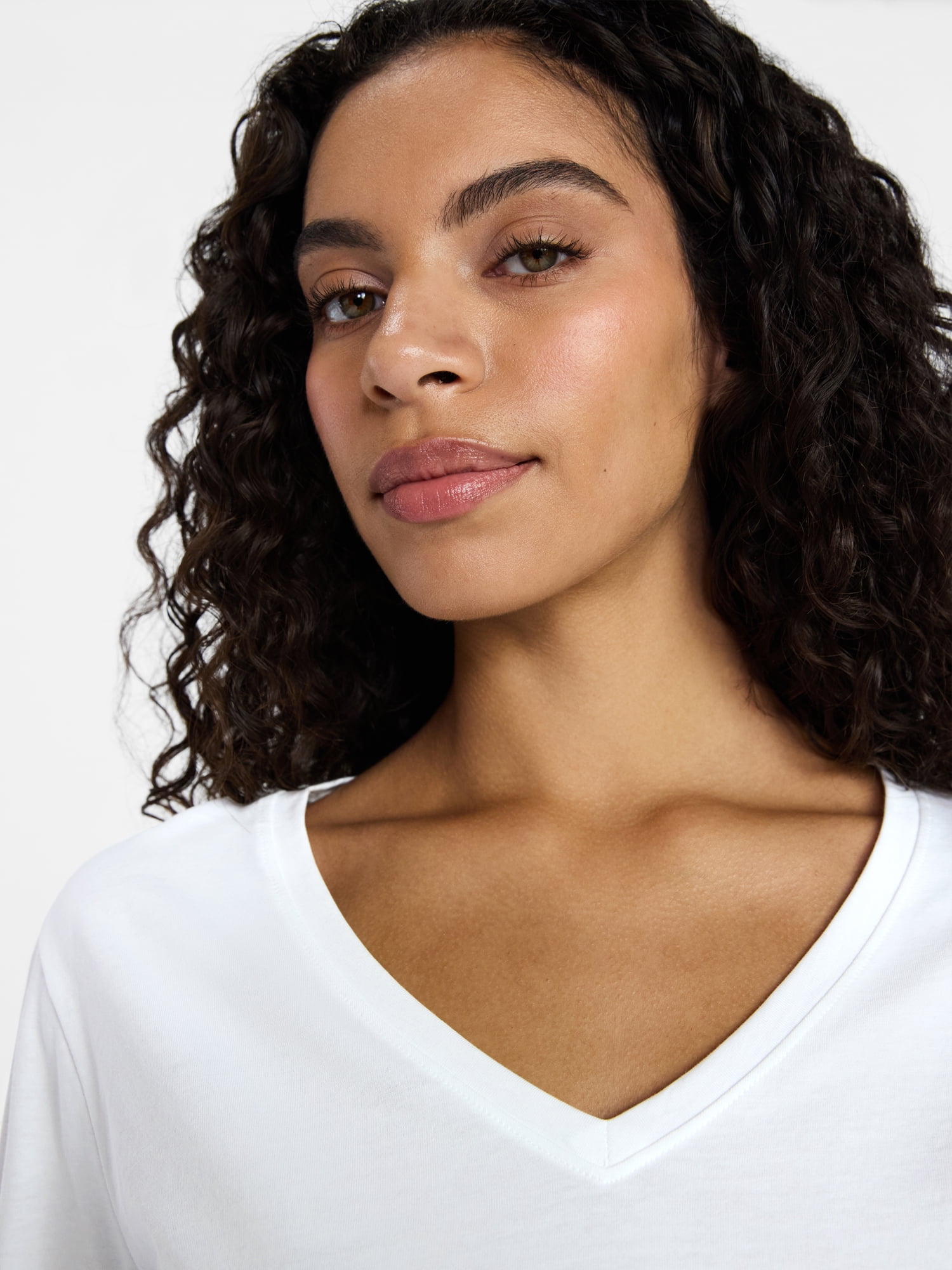 Time and Tru Women's Cotton V-Neck Tee with Long Sleeves, Sizes XS-XXXL