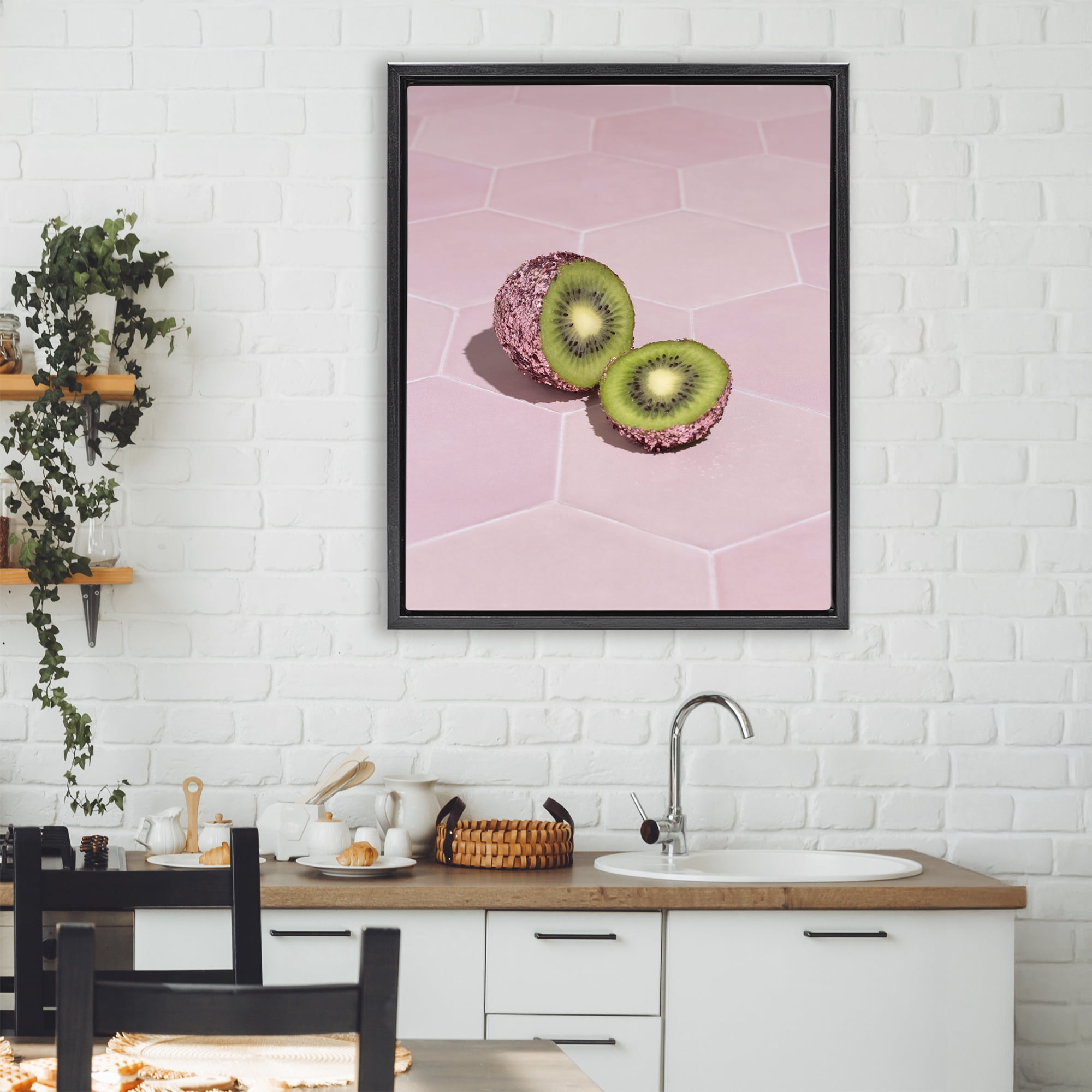 Stupell Industries Pink Glimmer Kiwi Black Framed Floater Canvas Wall Art, design by LISH Creative