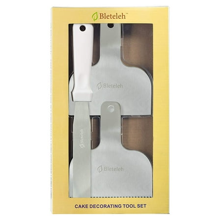 

Bleteleh Stainless Steel Cake Decorating Tool Set: Contains 6-inch blade icing spatula large 5-inch icing scraper/spreader/smoother and large 5-inch zigzag icing scraper/spreader/smoother comb