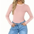 thumbnail image 1 of JGGSPWM Chandails Blouses de Mode d'Automne pour Femmes Couleur Unie Manches Longues Col Rond Bouton Extensible Tenue de Bureau Décontractée Hauts de Travail Rose P, 1 of 4