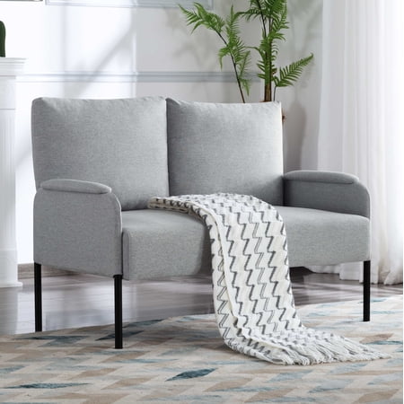 BSHTI Metal Frame Loveseat Couch,Designed with Simple Lines LoveseatIt,Fits well in Apartments or Rooms with Limited Space,Erfect for Small Spaces Linen Blend Light Gray