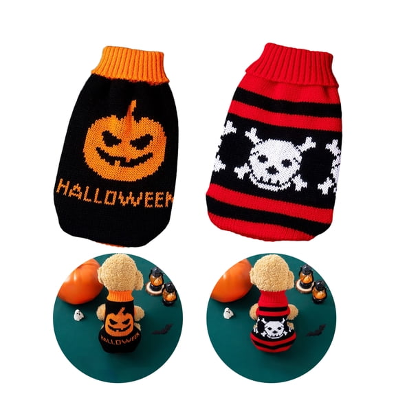 Halloween Knit Dog Sweater, Pumpkin Skull Print Warm Turtleneck Puppy Jumper,Soft Stretch Cloth Fall Winter Pet Clothes, Cute Spooky Holiday Costume for Small Medium Dogs Party Indoor Outdoor Apparel