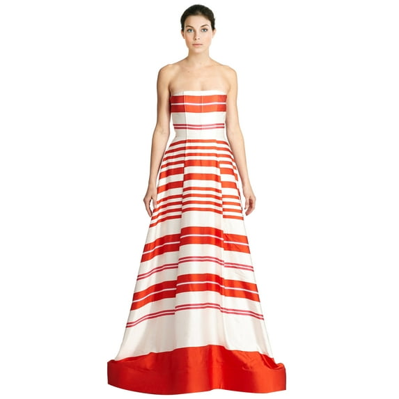 Alice & Olivia Aubrey Strapless Stripe Pleated Evening Ball Gown Dress