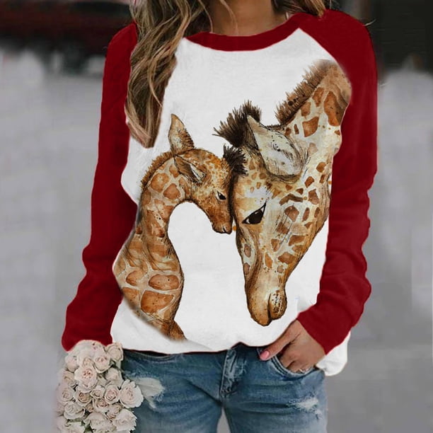 Puntoco moda mujer cuello redondo botón manga larga estampado casual camiseta blusa tops Puntoco Puntoco-2441