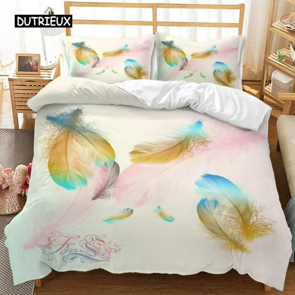 Feather Duvet Cover Vaned Types and Natal Contour Flight Bird Feathers Animal Element Print King Si
