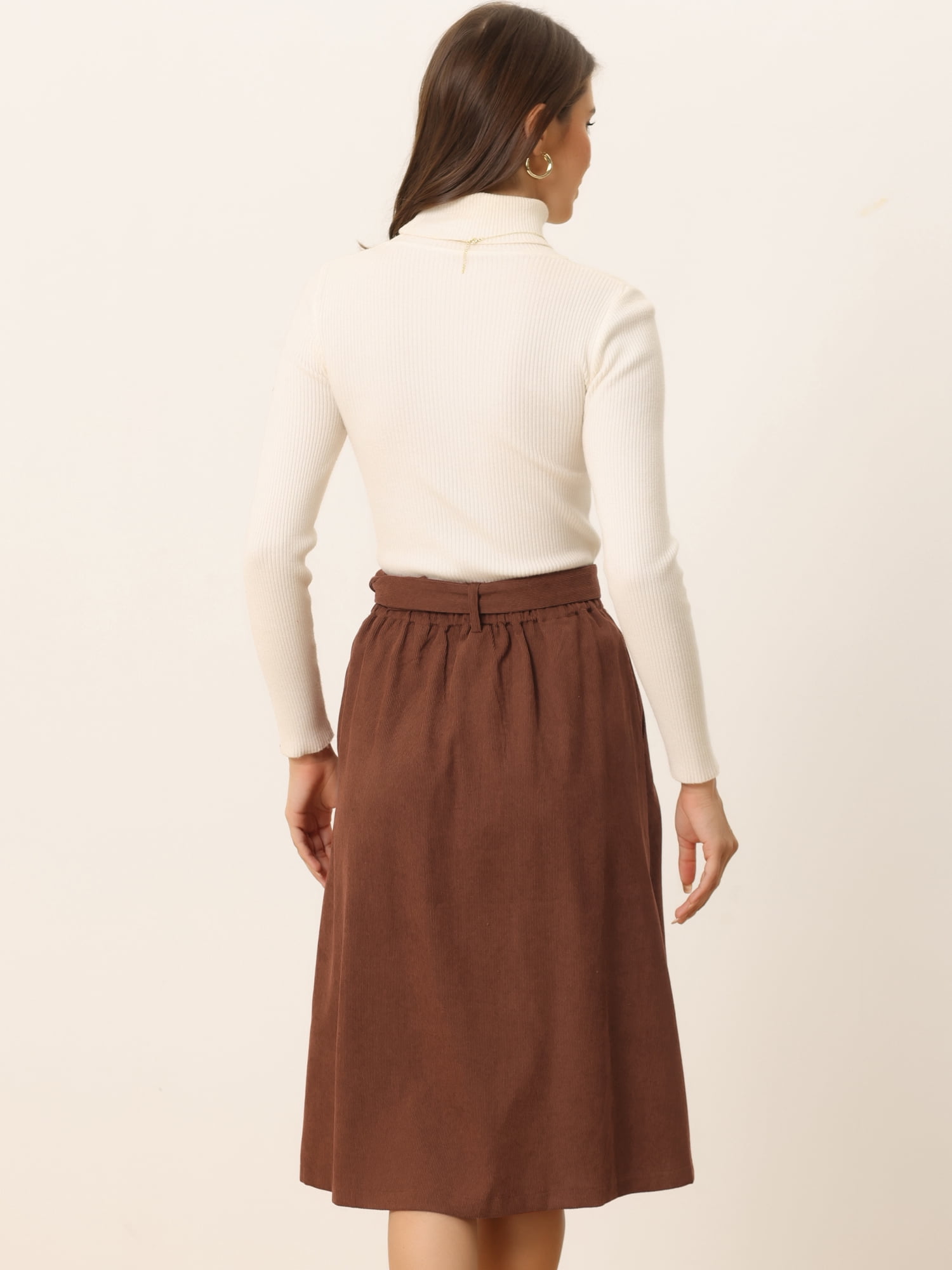 DARING DIVA Women's A-Line Button Front Belted Midi Skirts XL Dark Brown