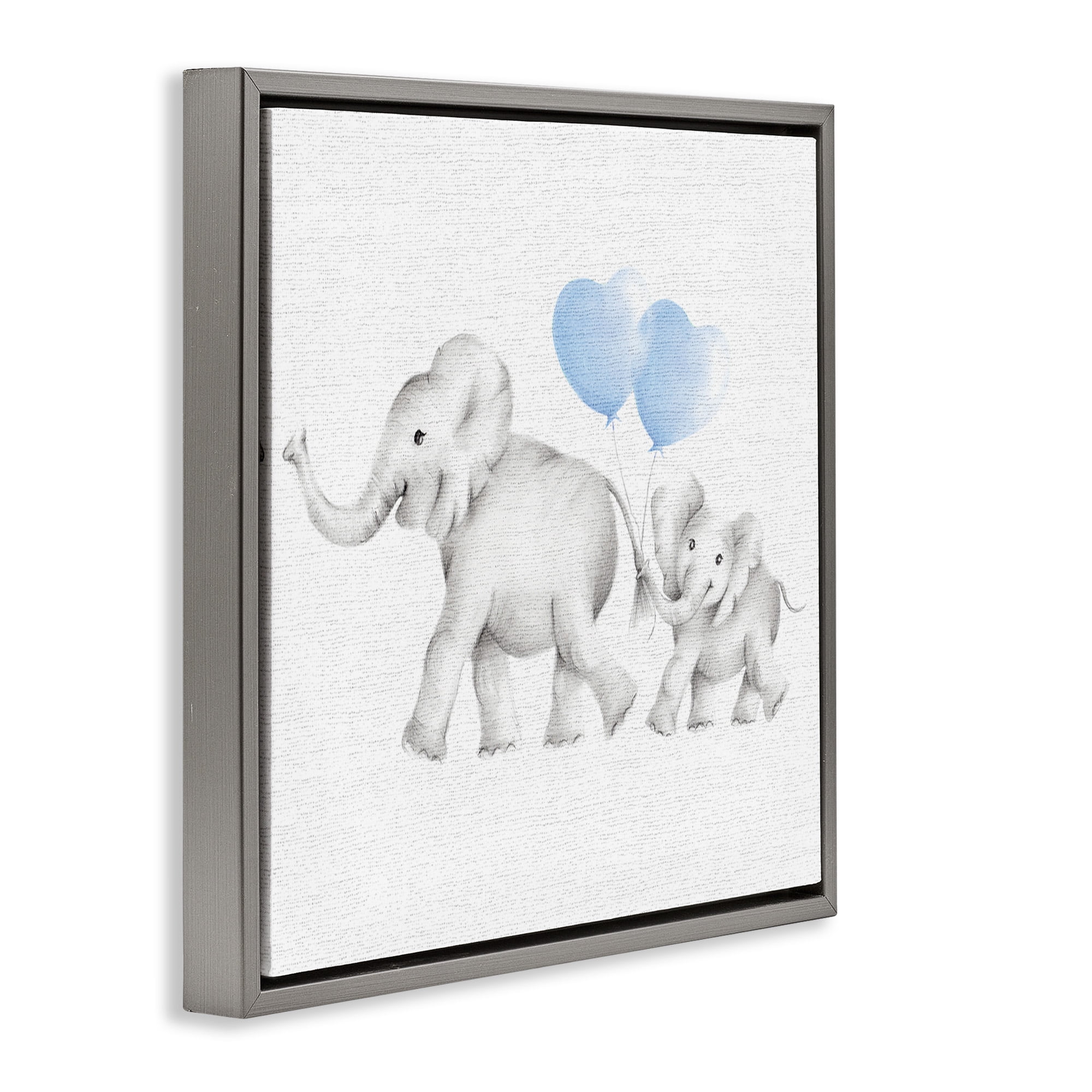 Stupell Industries Elephant Family with Blue Balloons Art for Kids Painting Gray Floater Framed Canvas Art Print Wall Art, 25 x 25